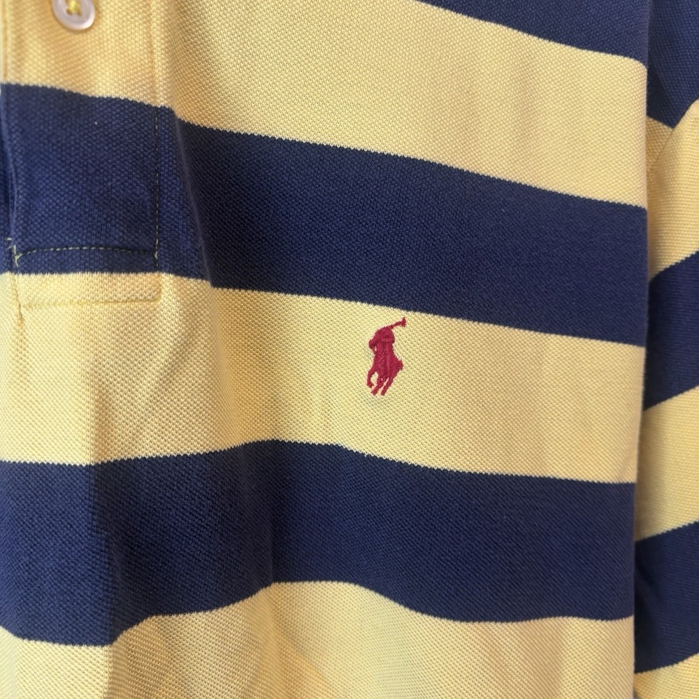 VTG 90s COLOR BLOCK Polo Ralph Lauren Rugby Shirt Mens L Blue Yellow Striped - Picture 2 of 8